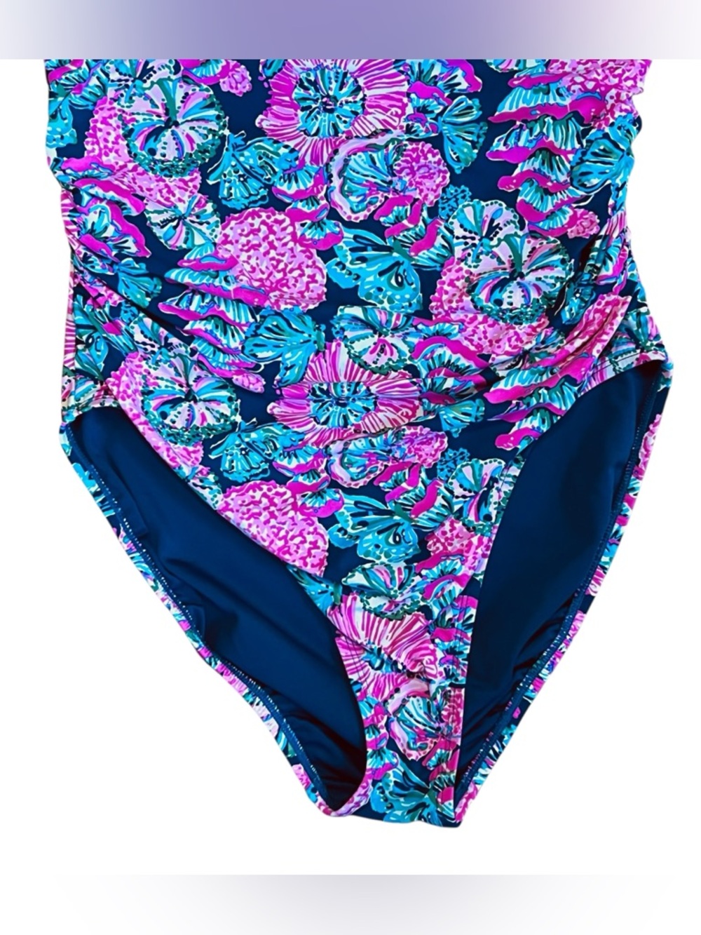 Lilly Pulitzer Women 10 Pink Blue Floral Leola Swimsuit One Piece Asymmetrical - Picture 5 of 12